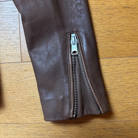 AllSaints Conroy Cognac Brown Lambskin Leather Moto Jacket (Men’s S) - Picture 6 of 8